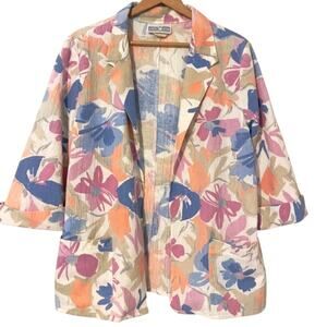 THE SEASON TICKET Vintage Floral Linen Blazer Jacket  Size L Large
